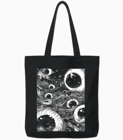 Creepy Horror Eyeballs | Grunge Edgy Weirdcore Aesthetic Tote Bags - Black