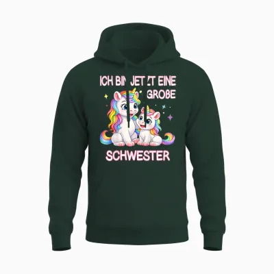 Kinder Mädchen Große Schwester Einhorn Motiv Süßes Regenbogen Unisex Hoodie - Forest