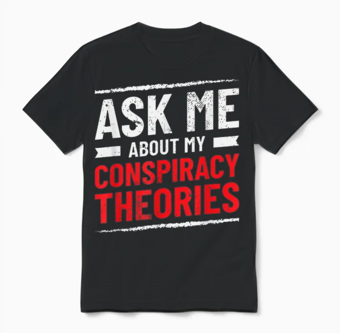 Komisch Fragen Sie Mich Nach Meinen Verschwörungstheorien Unisex T-Shirt in Black