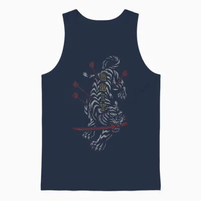 Hip Hop Y2k Vintage Retro Edgy Backprint Streetwear Tiger Unisex Tank Top - Navy