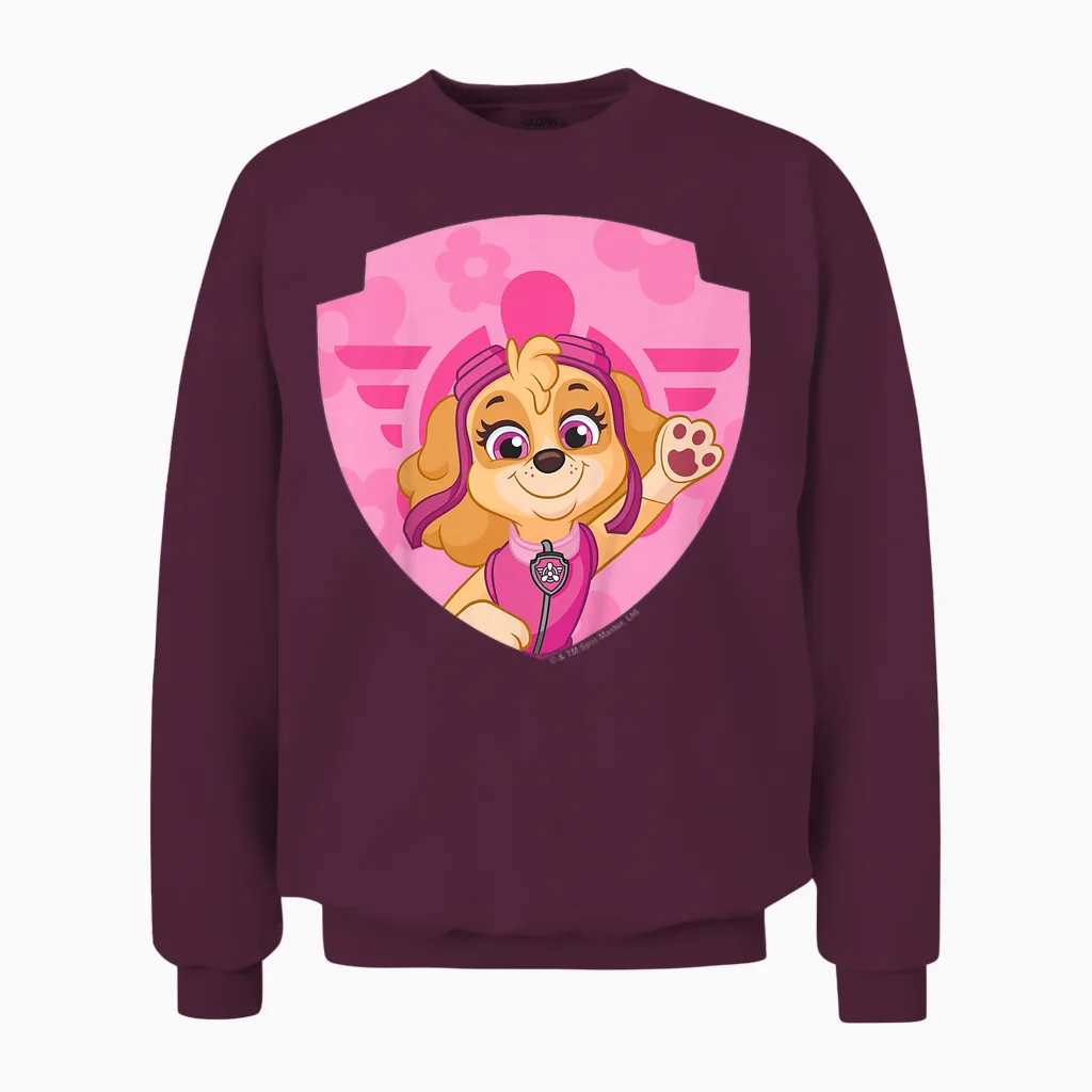 Paw Patrol Skye Big Chest Shield Emblem Unisex Sweatshirt in Maroon