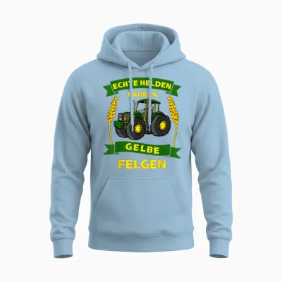Bauer Landwirt Echte Helden Fahren Gelbe Felgen Traktor Unisex Hoodie - Light Blue