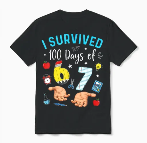 I Survived 100 Days of 67 100th Day of School Teachers Unisex T-Shirt in Black