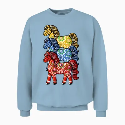 Swedish Dala Horse, Scandinavian Sverige Sweden Unisex Sweatshirt - Light Blue