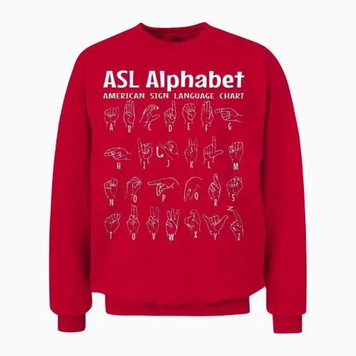 American Sign Language Chart Asl Alphabet Help Unisex Sweatshirt in Red
