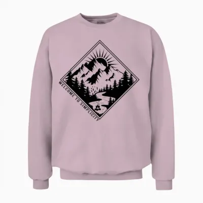 Hiking Mountain Camping Welcome to Simplicity Unisex Sweatshirt - Light Pink