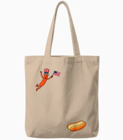Hotdog Freedom Dive Funny Uncle Sam Hot Dog Jumping into Bun Tote Bags - Natural