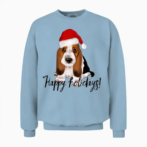 Cute Santa Basset Hound Dog Christmas Puppy Gift Unisex Sweatshirt - Light Blue