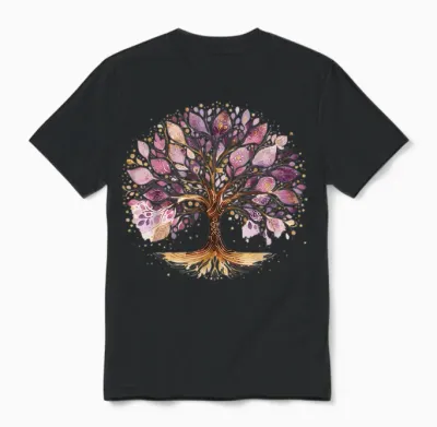 Lila Und Gold Yoga Baum Des Lebens Unisex T-Shirt - Black