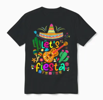 Cinco De Mayo Mexican Cactus Shirt Lets Fiesta Party T-Shirt, Black, S Unisex T-Shirt - Black