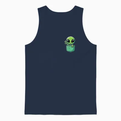 Cute Little Alien in Pocket Universe Ufo Baby Monster Unisex Tank Top - Navy