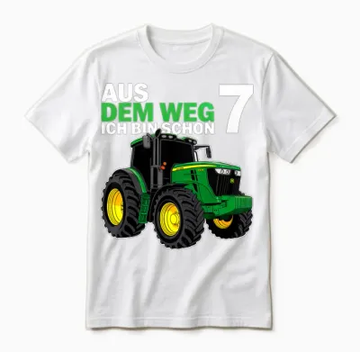 Kinder 7 . Geburtstag Traktor Trecker Siebter Geburtstag 7 Jahre Unisex T-Shirt - White