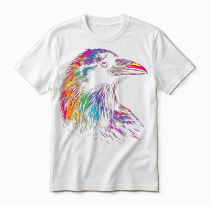 Raven Colourful Bird Art Animal Painting Motif Raven T-Shirt, Black Unisex T-Shirt in White