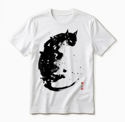 Japanese Ink Japan Anime Manga Harajuku Aesthetic Black Cat Unisex T-Shirt - White