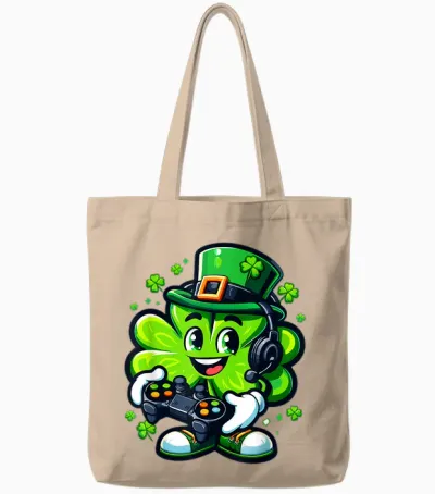 St. Patrick's Day Lucky Shamrock Gamer Video Irish Boys Kids T-Shirt, Black, S Tote Bags - Natural