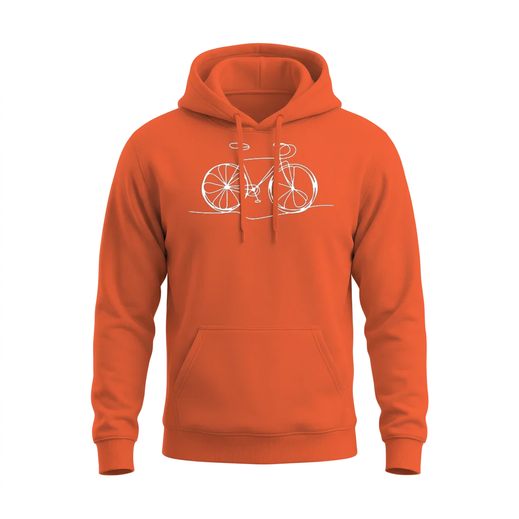 Bicycle Bike Cycle - One Line Art - Cyclist Biking Unisex Hoodie - Orange