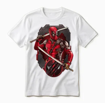 Marvel Studios Deadpool & Wolverine Merc with Katanas T-Shirt, Black Unisex T-Shirt - White