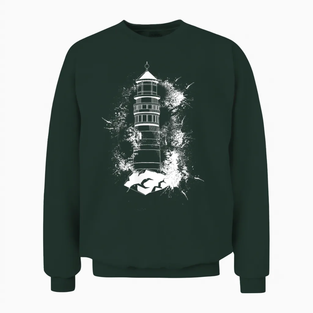 Lighthouse T-Shirt Sea Light Seagulls Coast Harbour Maritime Lighthouse, Black, S Unisex Sweatshirt in Forest