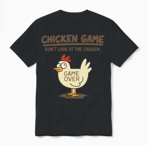 Funny Chicken Game Don't Look at the Chicken Meme, Unisex T-Shirt in Black