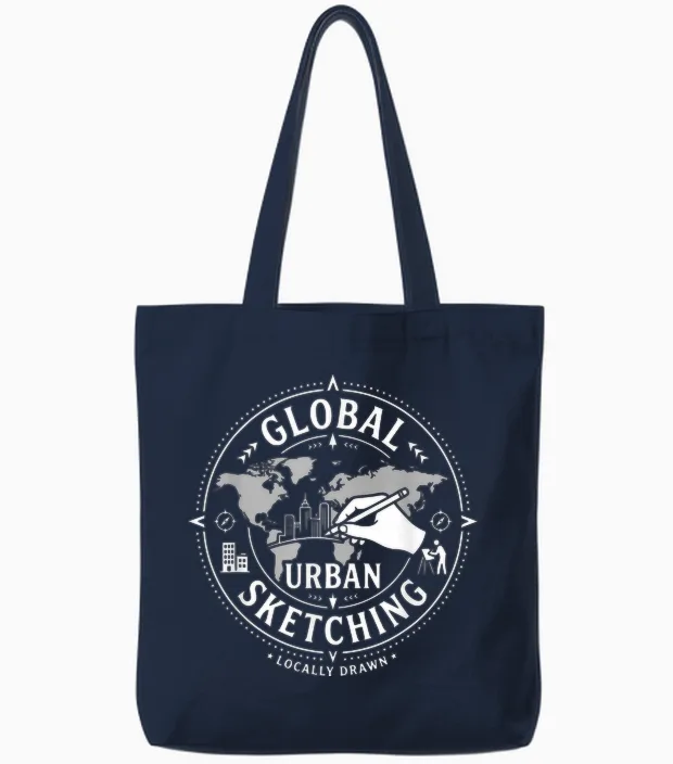Urban Sketching Artiste Global Ville Drawing Tote Bags in Navy