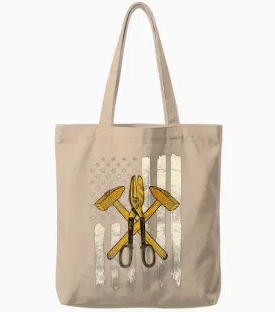 Sheet Metal Worker on Back Of Tote Bags - Natural
