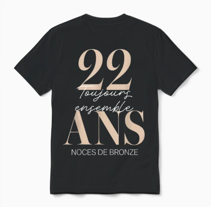 22 Years Wedding Gift Idea โ Bronze Wedding Anniversary Unisex T-Shirt in Black