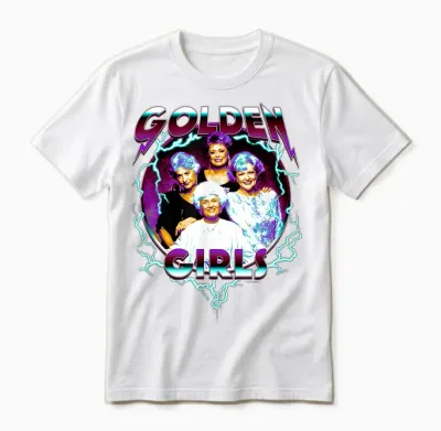 The Golden Girls Iconic 80s Metal Vibes Group Shot Portrait T-Shirt, Black Unisex T-Shirt - White
