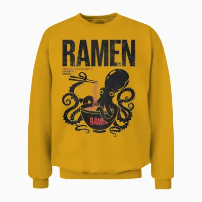 Ramen Anime Manga Kawaii Otaku Fashion Backprint Streetwear T-Shirt, Gray Unisex Sweatshirt - Gold