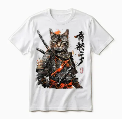 Japanese Samurai Ninja Cat Japanese Style Cat Unisex T-Shirt - White
