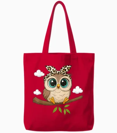 Niedliche Eule Mit Schleife, Leopardenmuster, Lustige Tierkunst Tote Bags - Red