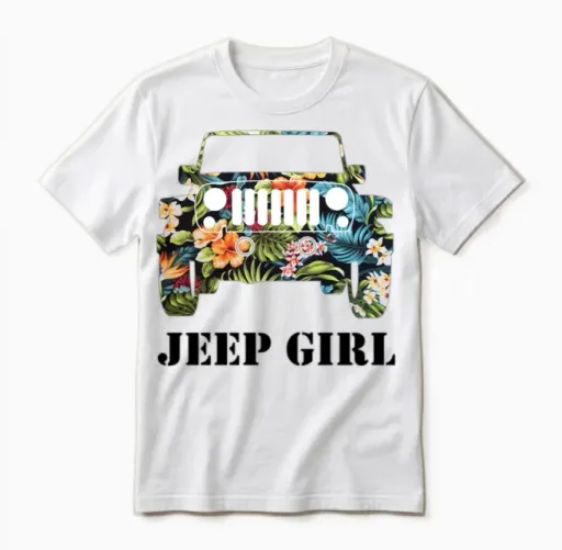 Jeep Girl Tropical Summer & Beach Unisex T-Shirt in White