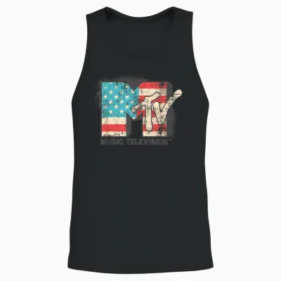 Mtv Herren T-Shirt Grau Klassisches V-Ausschnitt Kurzarm T-Shirt Mit Pailletten Logo Spreizkragen Crew-Ausschnitt Unisex Eu Klein Unisex Tank Top - Black