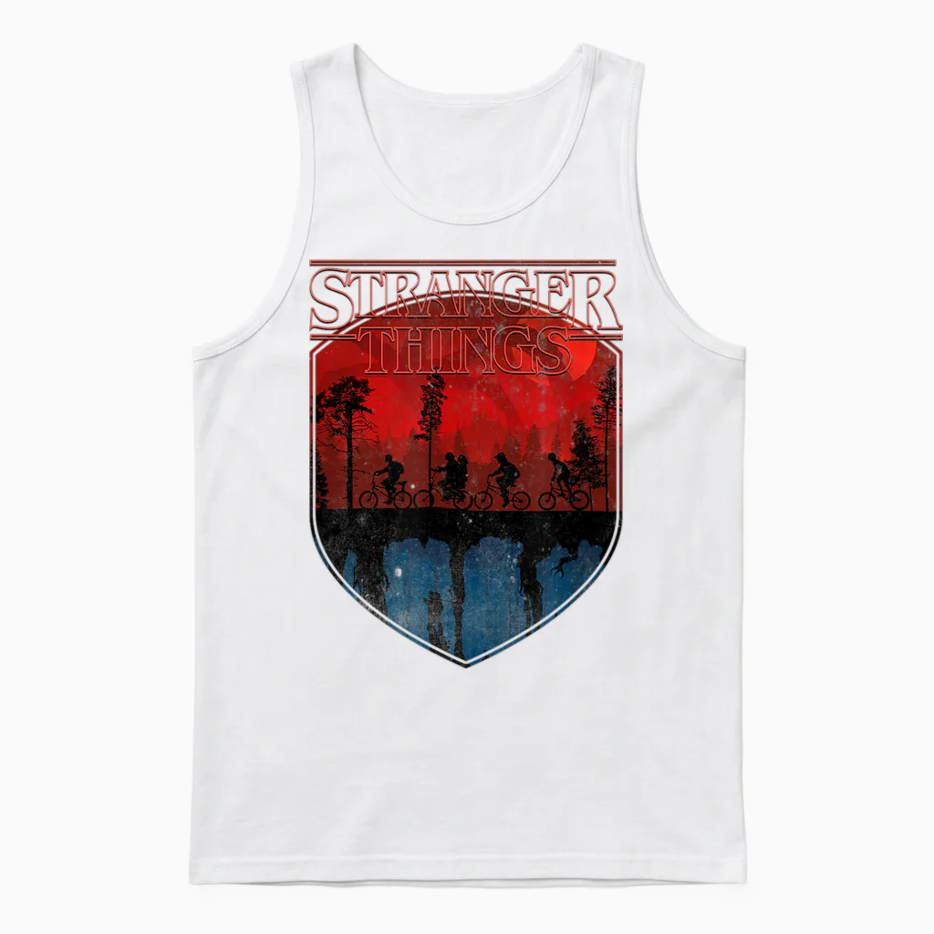 Stranger Things Group Shot Mindflayer Trail Silhouettes Unisex Tank Top in White
