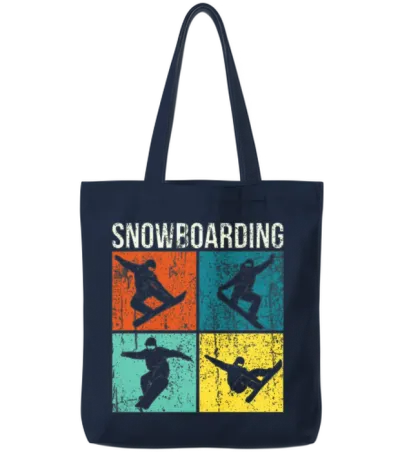 Retro Snowboard and Snowboarding Tote Bags - Navy