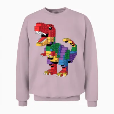 Master Builder Men Boys Kids Building Bricks Dinosaur T-Rex Unisex Sweatshirt - Light Pink
