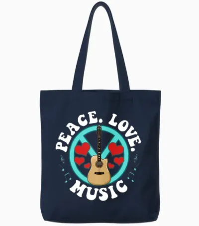 Peace Love Music Awesome Hippie Pacifist Festival Tote Bags - Navy