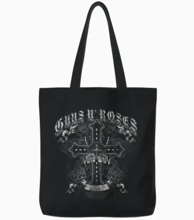 Guns N' Roses Official Vintage Cross White T-Shirt, Black Tote Bags - Black