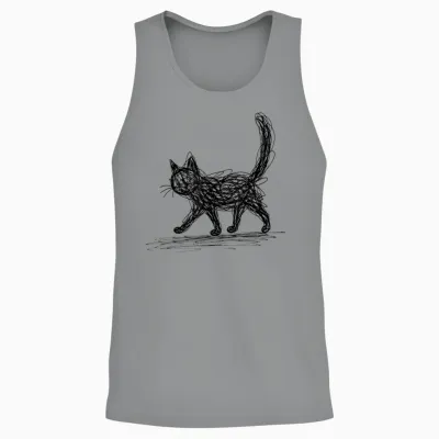 Minimalist Cat, Hand Drawn Kitten Unisex Tank Top - Sport Grey