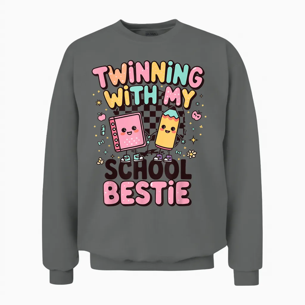 Twinning with My School Bestie Cute Matching Friend Twin Day Unisex Sweatshirt in Graphite Heather
