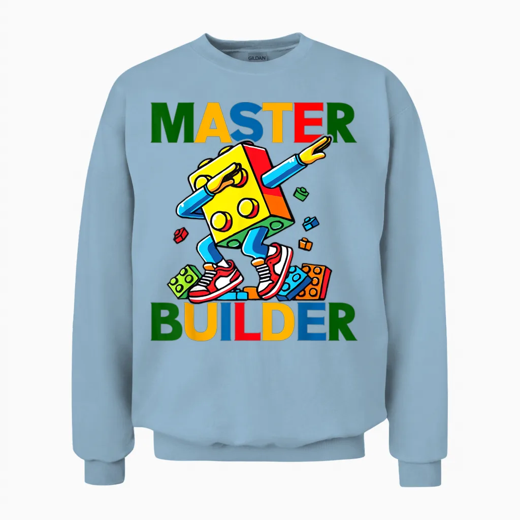 Master Builder Dabbing Boy Brick Building Blocks Unisex Sweatshirt in Light Blue