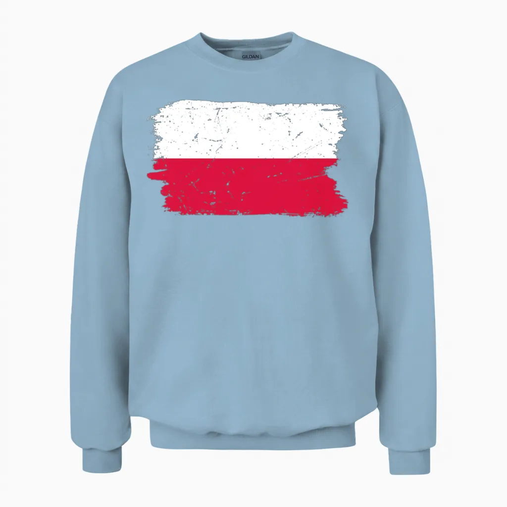Poland Flag Brush Stroke Unisex Sweatshirt in Light Blue