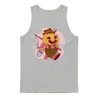 Funny Pumpkin Fisherman Cartoon Design Unisex Tank Top - Ash – 1