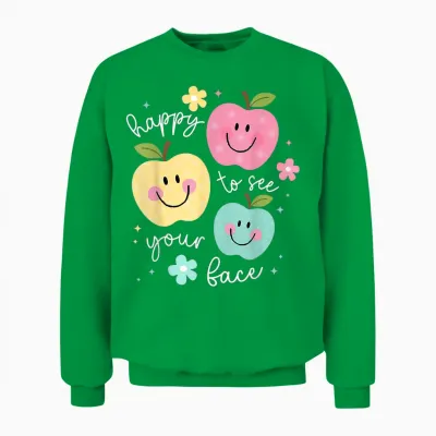 Happy to See Your Face Groovy Apple Smile Face Teacher Unisex Sweatshirt - Irish Green
