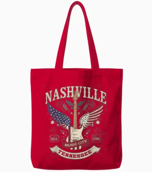 Nashville Music City Tshirt Women Men Tennessee Rock Country Tote Bags in Red