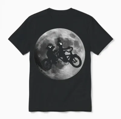 Sesame Street Ernie and Bert in Moonlight Shadow Bicycle Unisex T-Shirt - Black
