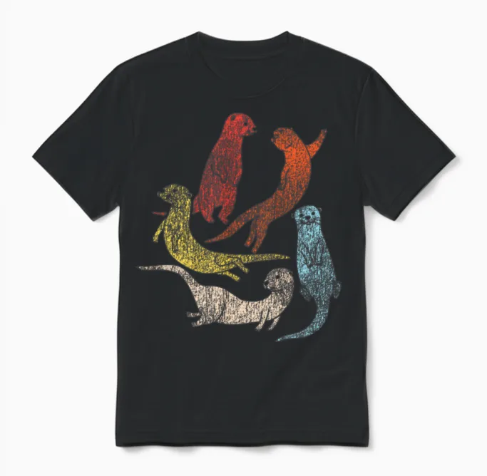 Otter Retro Vintage Unisex T-Shirt - Black