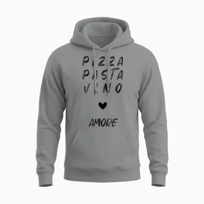 Pizza Pasta Vino Amore Unisex Hoodie - Sport Grey