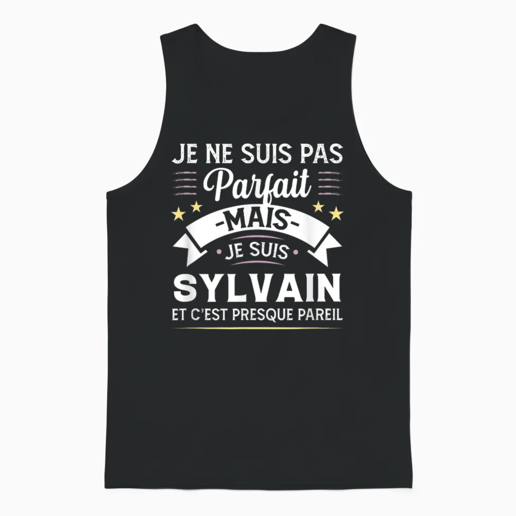 Gift Idea Personalised Name Sylvain Humour Man Unisex Tank Top in Black