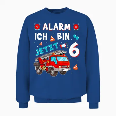Kinder 6 Geburtstag Junge Mädchen Feuerwehr Geschenke Feuerwehrauto Unisex Sweatshirt - Royal