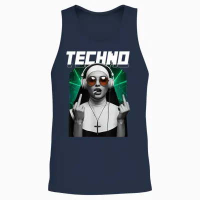 Techno Nun Techno Rave Party Hardstyle Unisex Tank Top - Navy